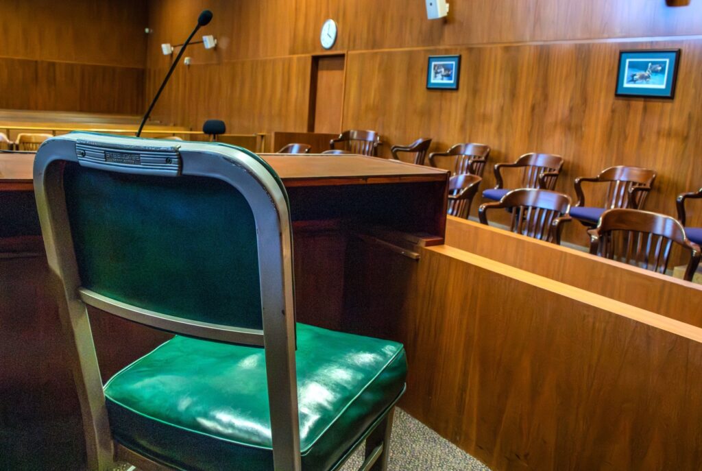 Marion County Circuit Court - courtroom - witness stand - stock photo